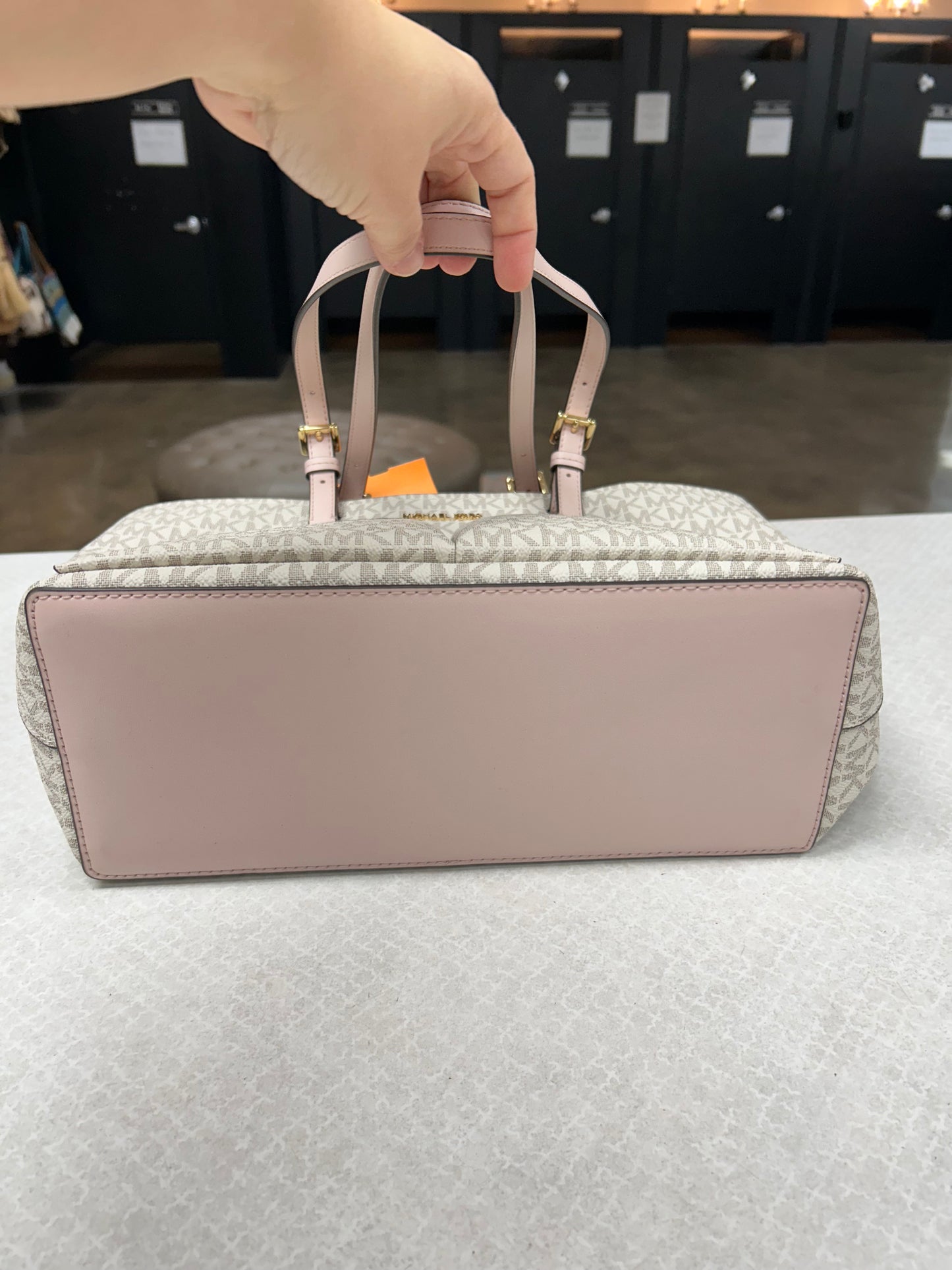 Handbag Designer By Michael Kors In Pink & White, Size:Medium