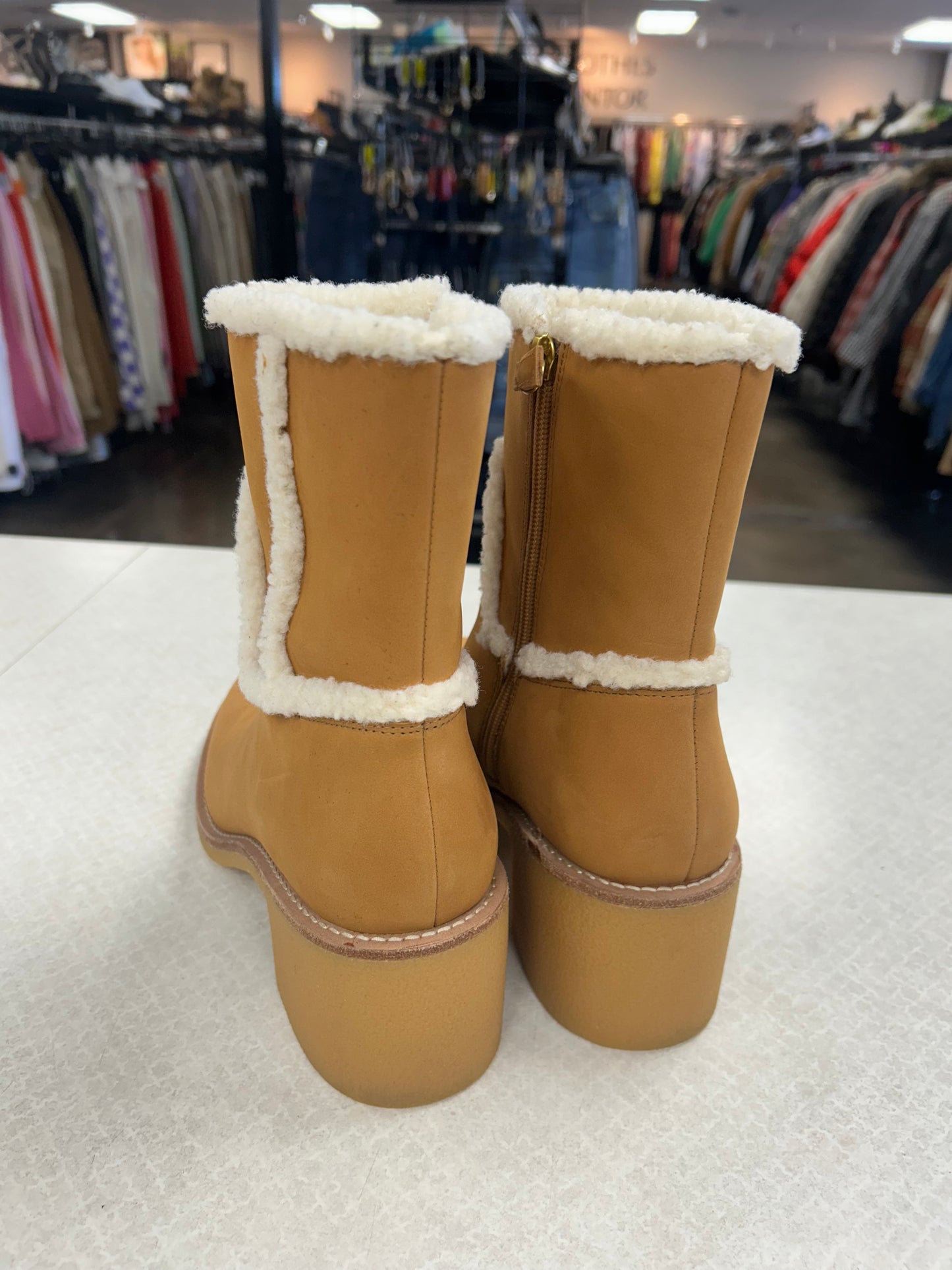 Boots Ankle Heels By J. Crew In Tan, Size:9.5