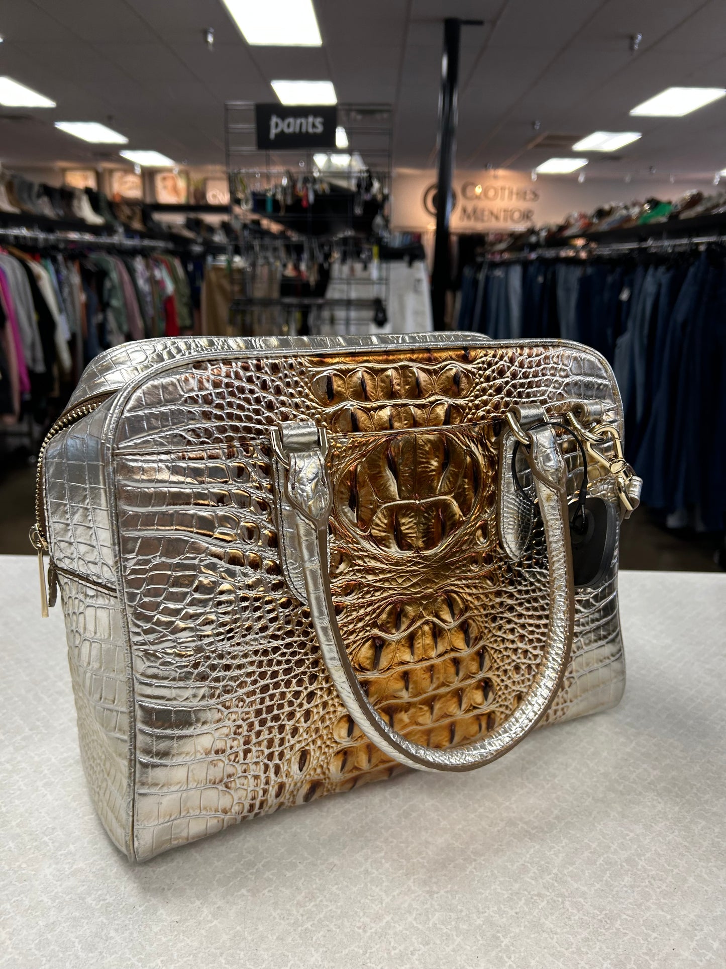 Handbag Designer By Brahmin In Silver, Size:Medium