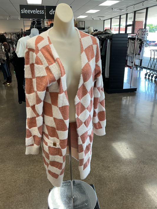 Sweater Cardigan By Simply Southern In Orange & White, Size:M