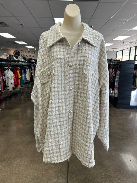 Jacket Shirt By Andree By Unit In Cream & Tan, Size:3X