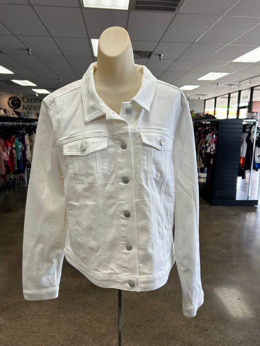 Jacket Denim By Loft In White Denim, Size:Xl