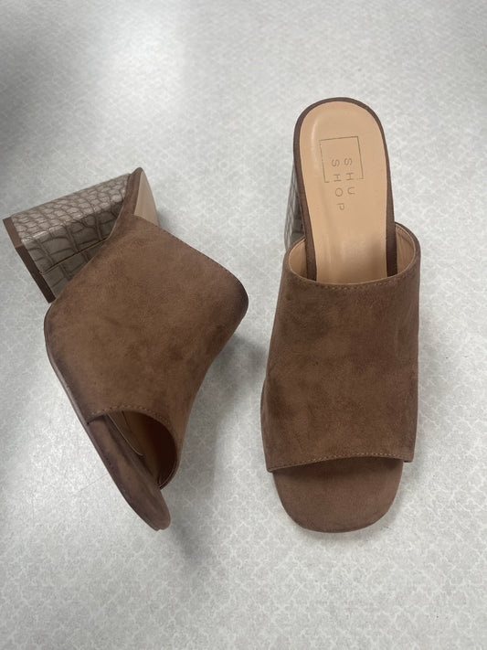 Sandals Heels Block By Shu Shop In Brown, Size:8