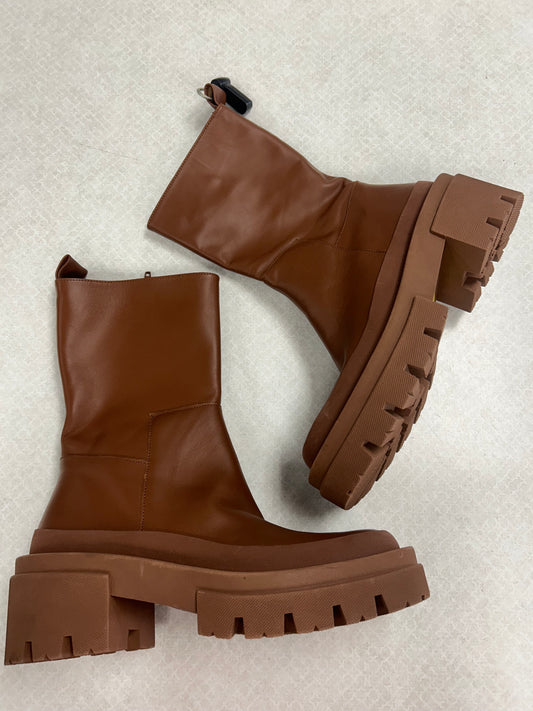Boots Ankle Heels By Clothes Mentor In Brown, Size:9