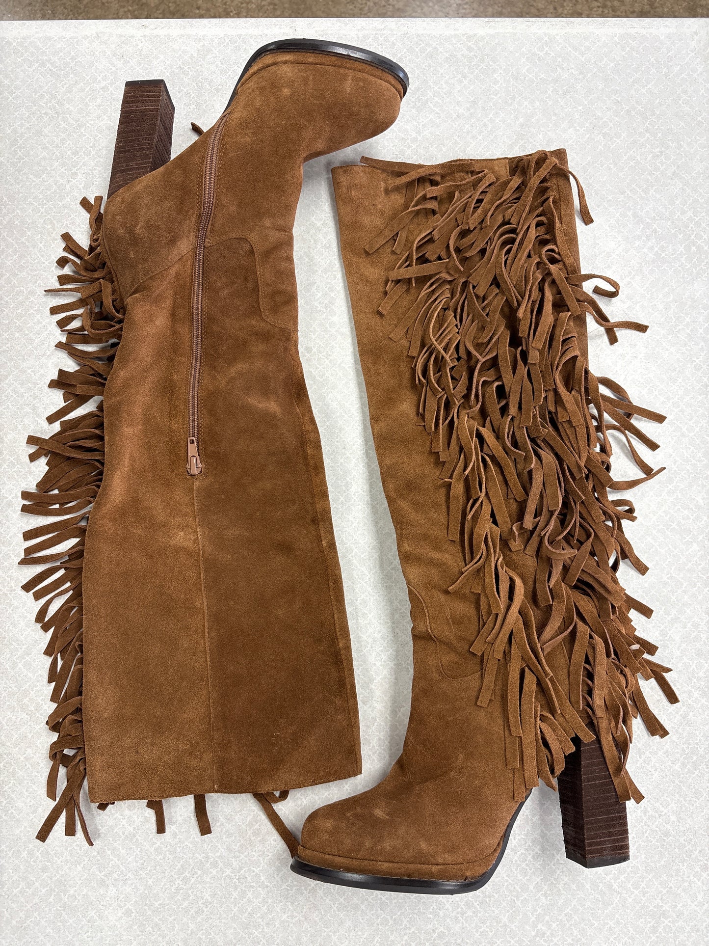 Boots Knee Heels By Jeffrey Campbell In Brown, Size:7