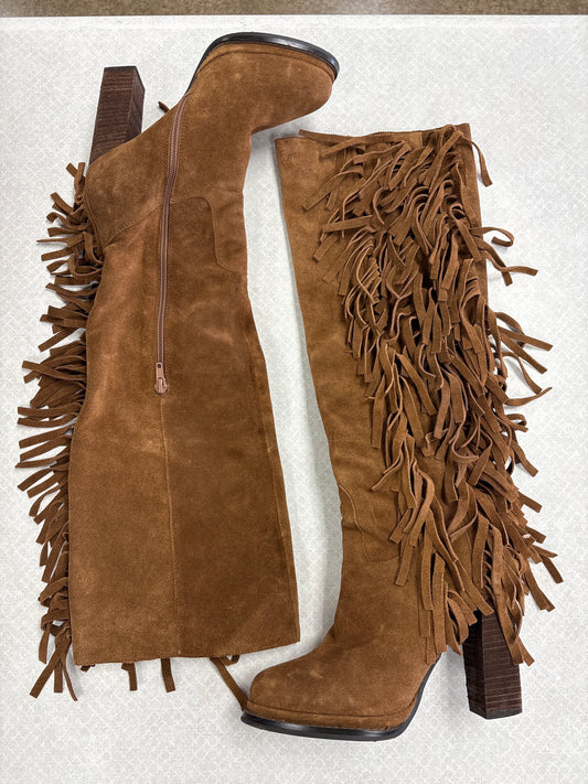 Boots Knee Heels By Jeffrey Campbell In Brown, Size:7