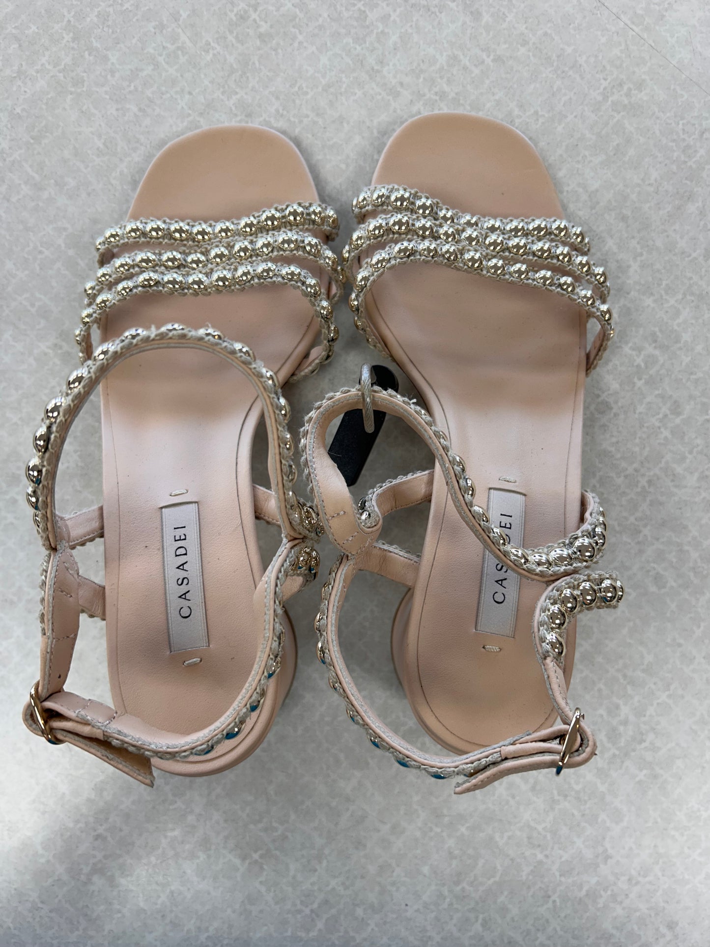 Sandals Heels Block By Casadei In Cream, Size:7