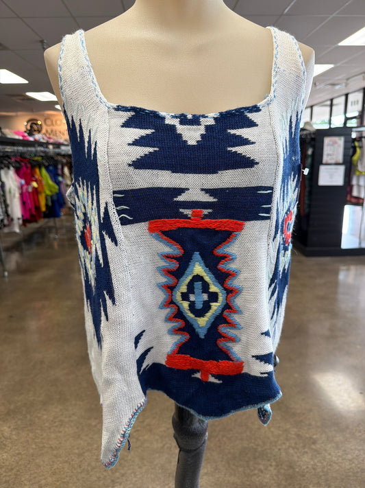 Top Sleeveless By Vintage Havana In Blue & White, Size:M