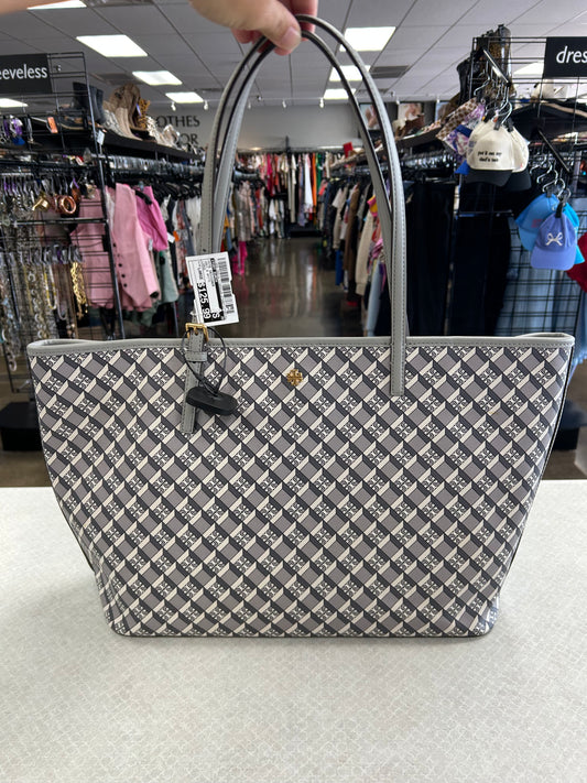 Tote Designer By Tory Burch In Grey & White, Size:Large