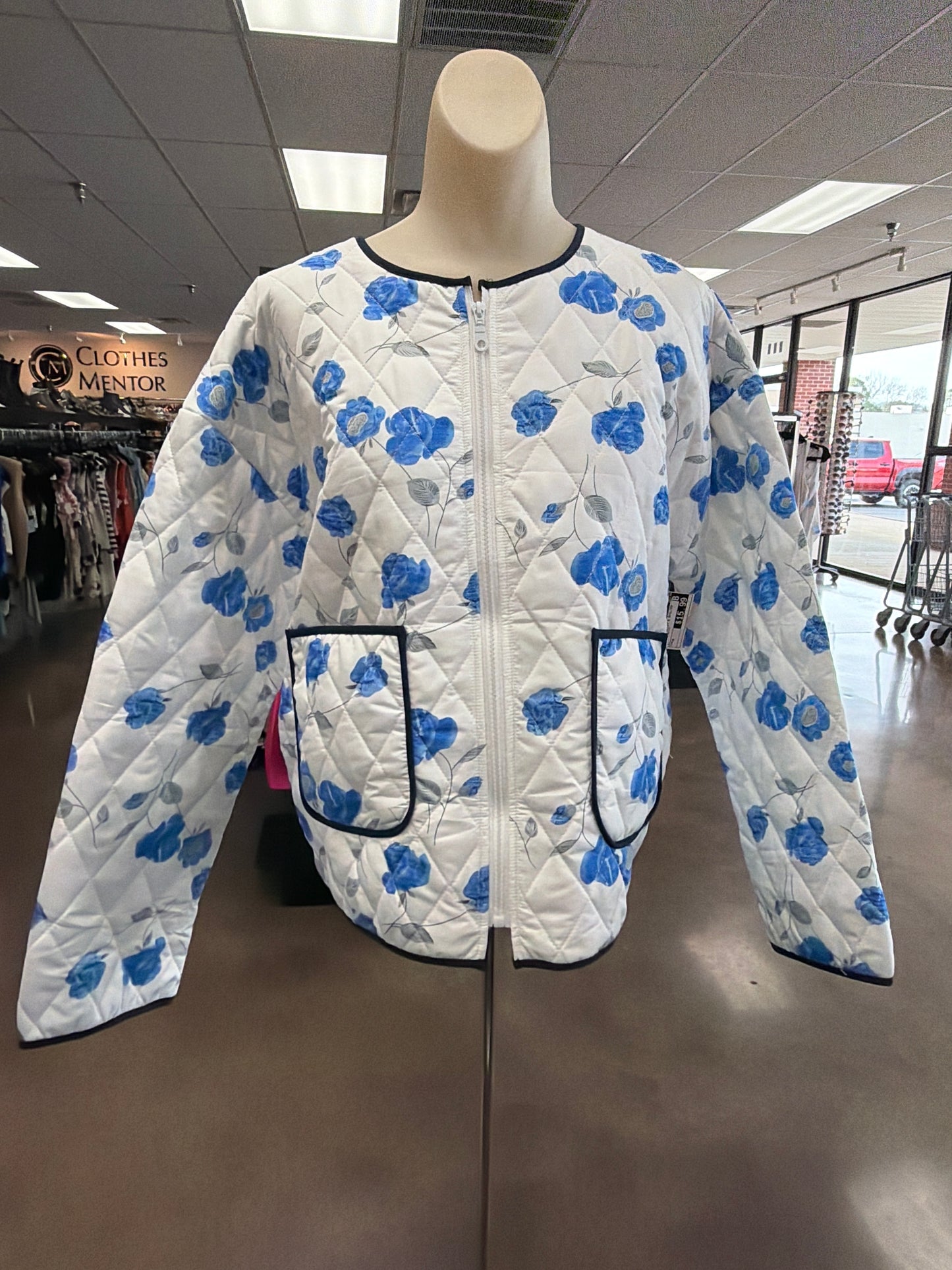 Jacket Puffer & Quilted By Clothes Mentor In Blue & White, Size:M