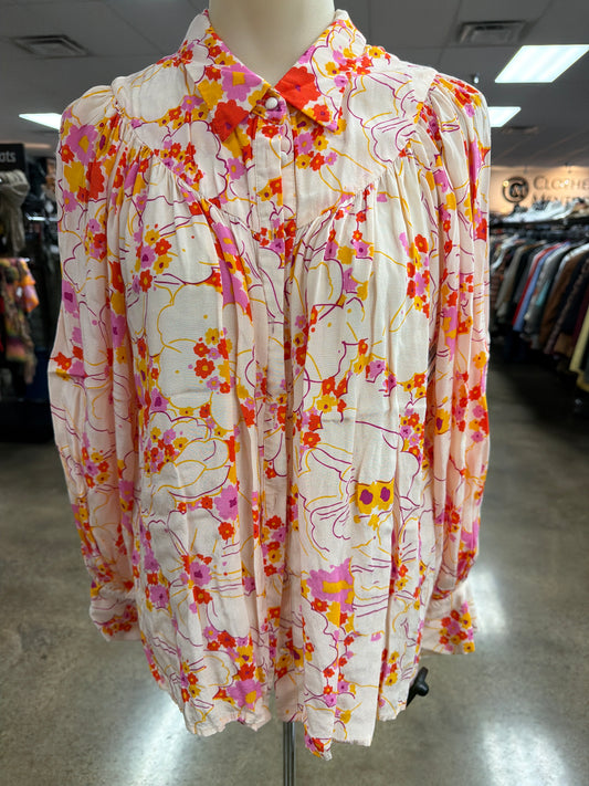 Top Ls By Clothes Mentor In Floral Print, Size:M