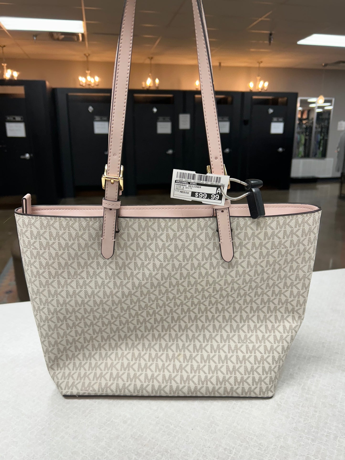 Handbag Designer By Michael Kors In Pink & White, Size:Medium