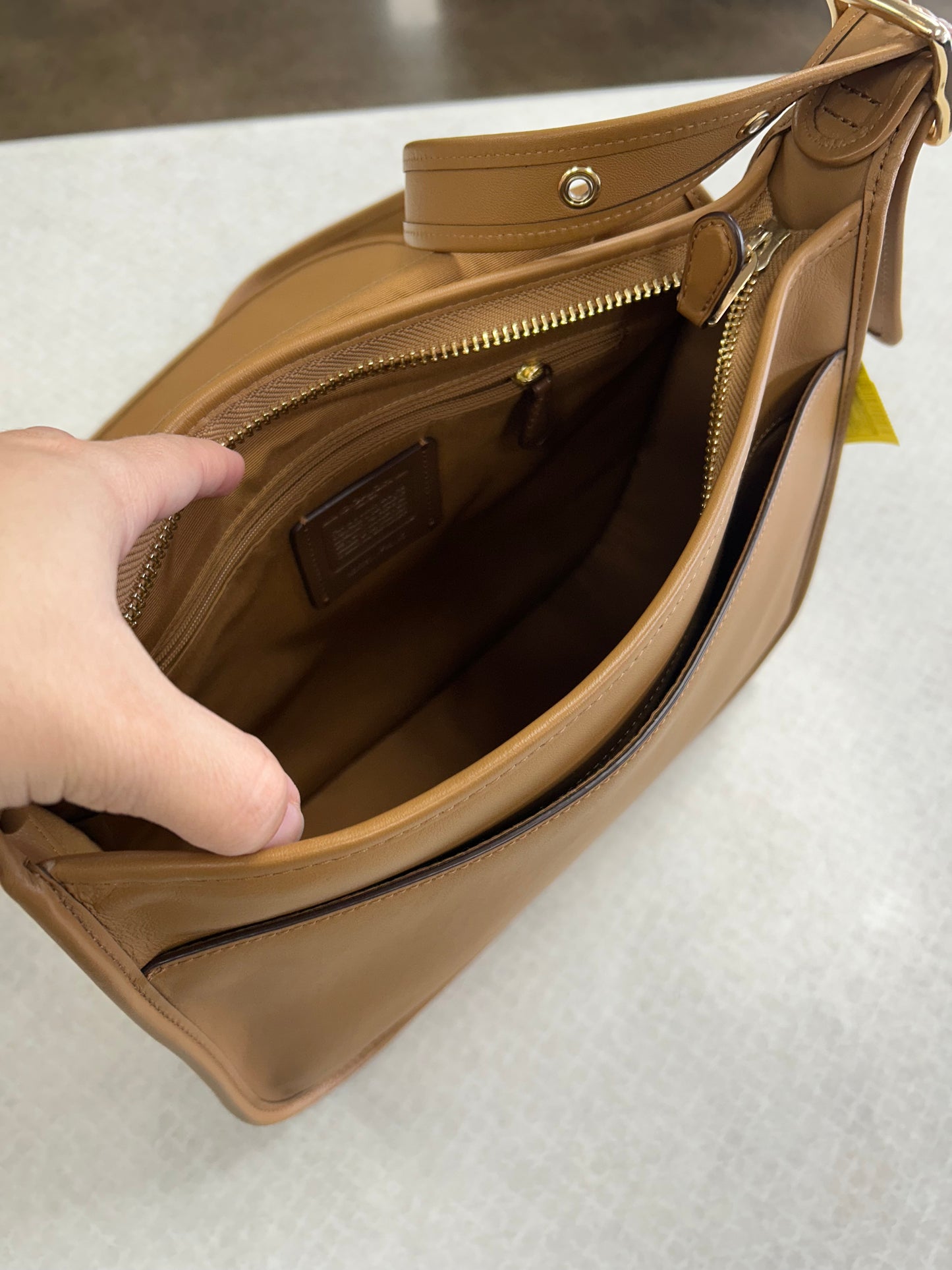 Crossbody Designer By Coach In Tan, Size:Medium