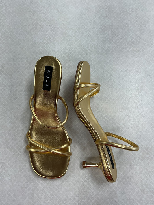 Sandals Heels Kitten By Aqua In Gold, Size:9.5