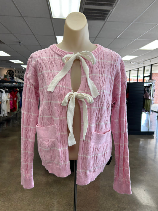 Sweater Cardigan By Clothes Mentor In Pink & White, Size:S