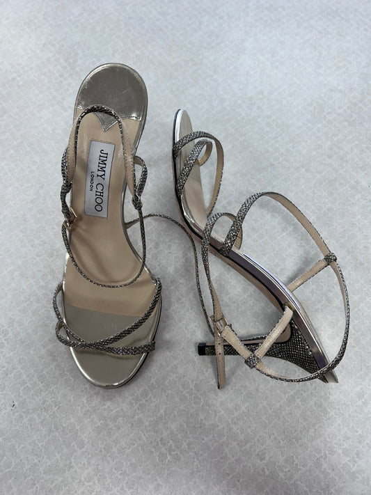 Sandals Luxury Designer By Jimmy Choo In Gold, Size:8