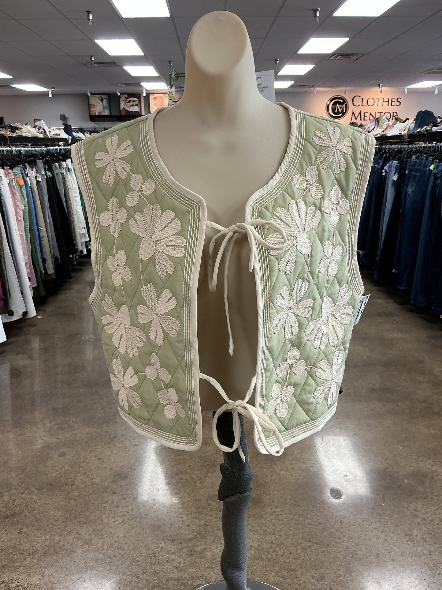 Vest Puffer & Quilted By Mable In Cream & Green, Size:M