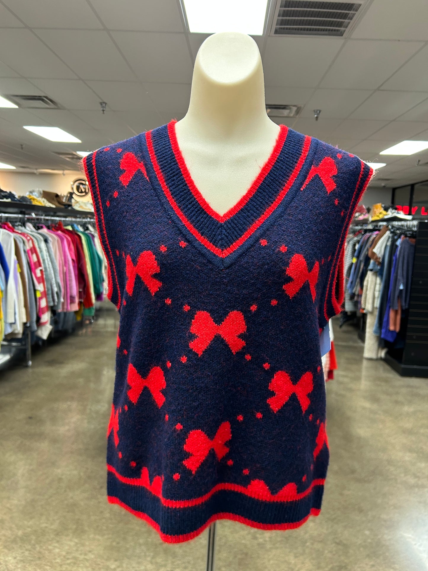 Vest Sweater By Thml In Blue & Red, Size:M