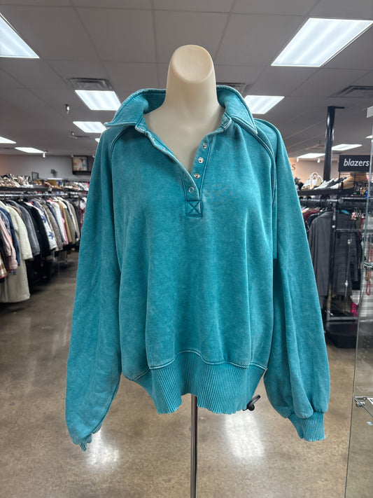 Sweatshirt Collar By Zenana In Blue, Size:L