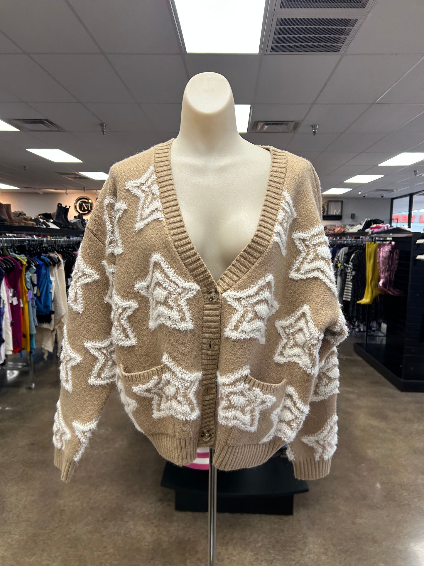 Sweater Cardigan By Blu Pepper In Tan, Size:M