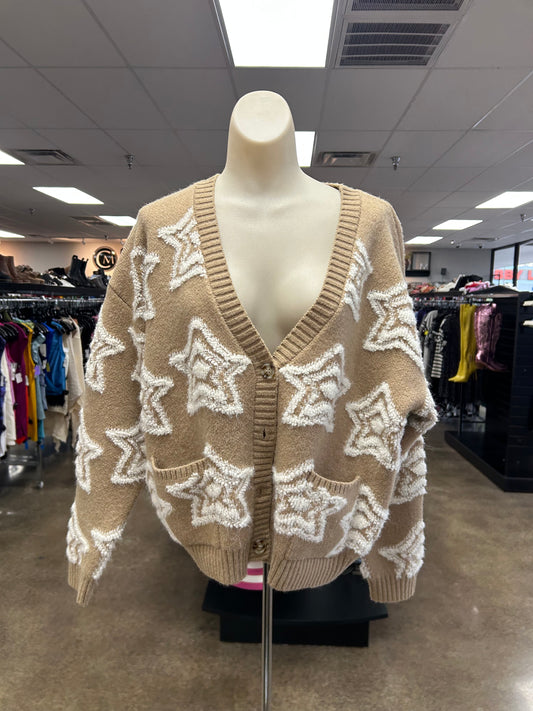 Sweater Cardigan By Blu Pepper In Tan, Size:M