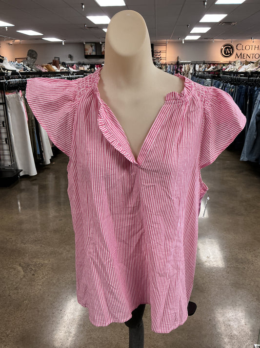 Top Ss By J. Crew In Pink & White, Size:L