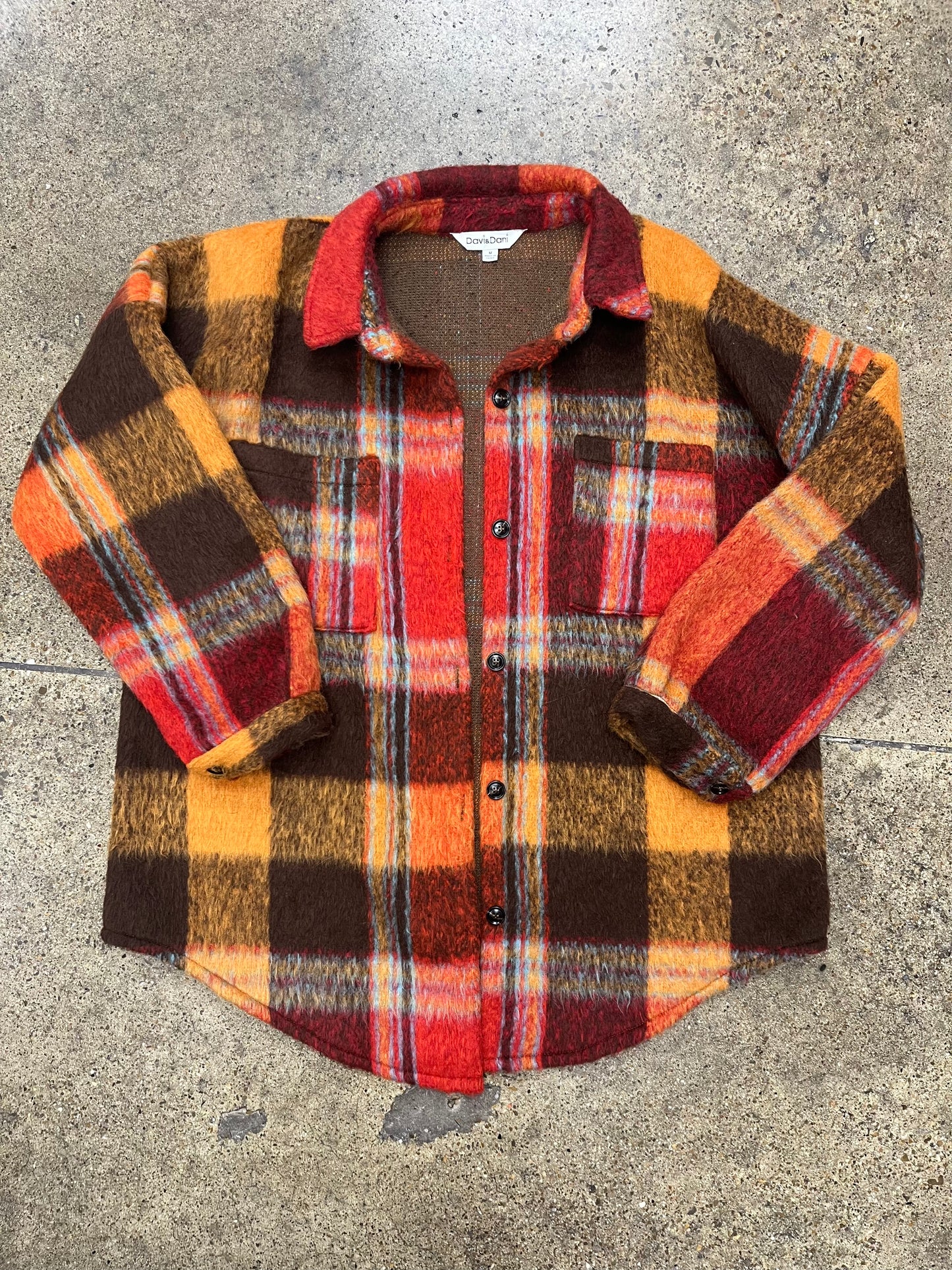 Jacket Shirt By Davi & Dani In Brown & Orange, Size:M