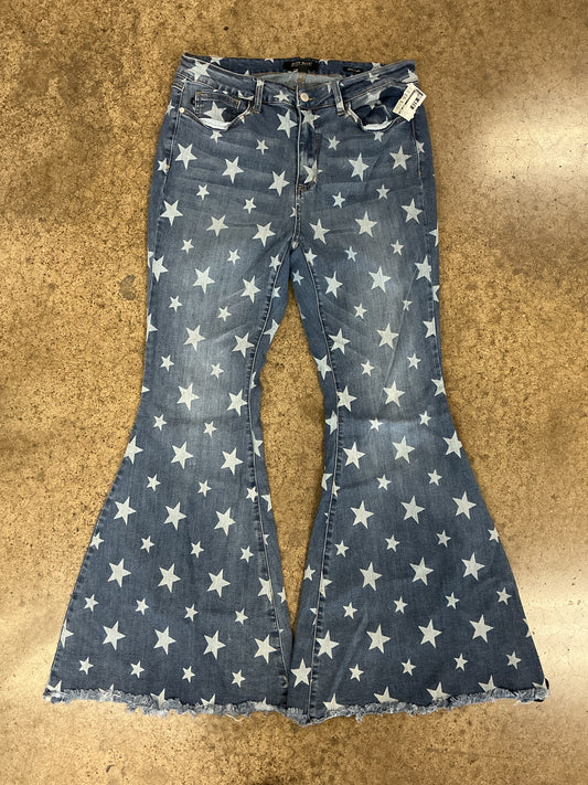 Jeans Flared By Judy Blue In Blue Denim, Size:14