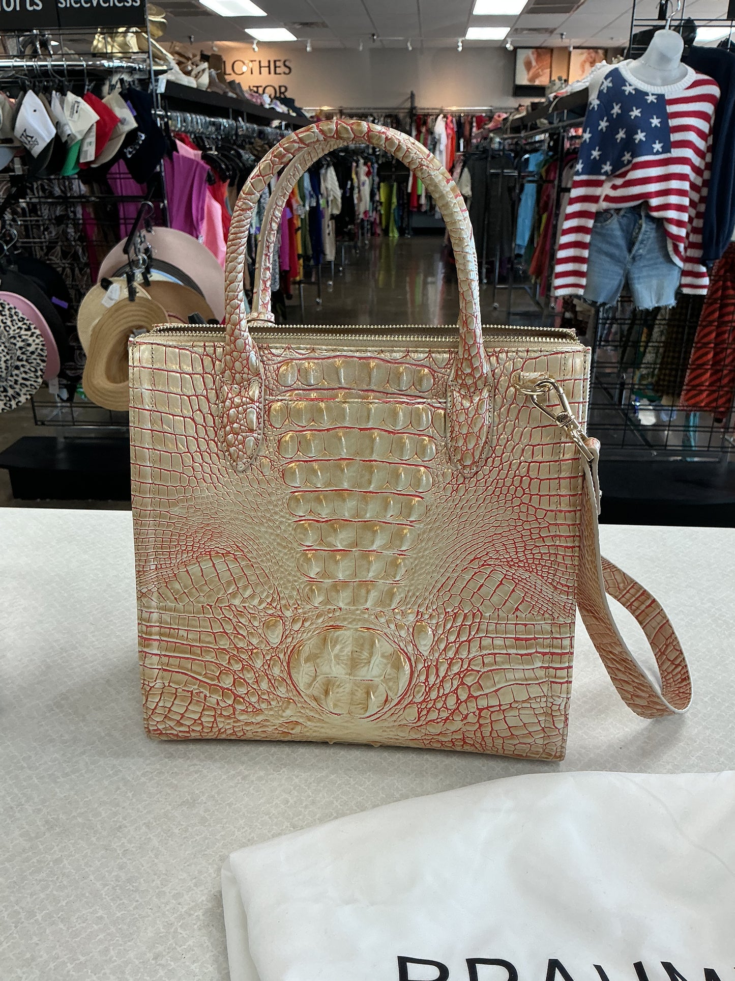 Handbag Designer By Brahmin In Orange & Tan, Size:Medium