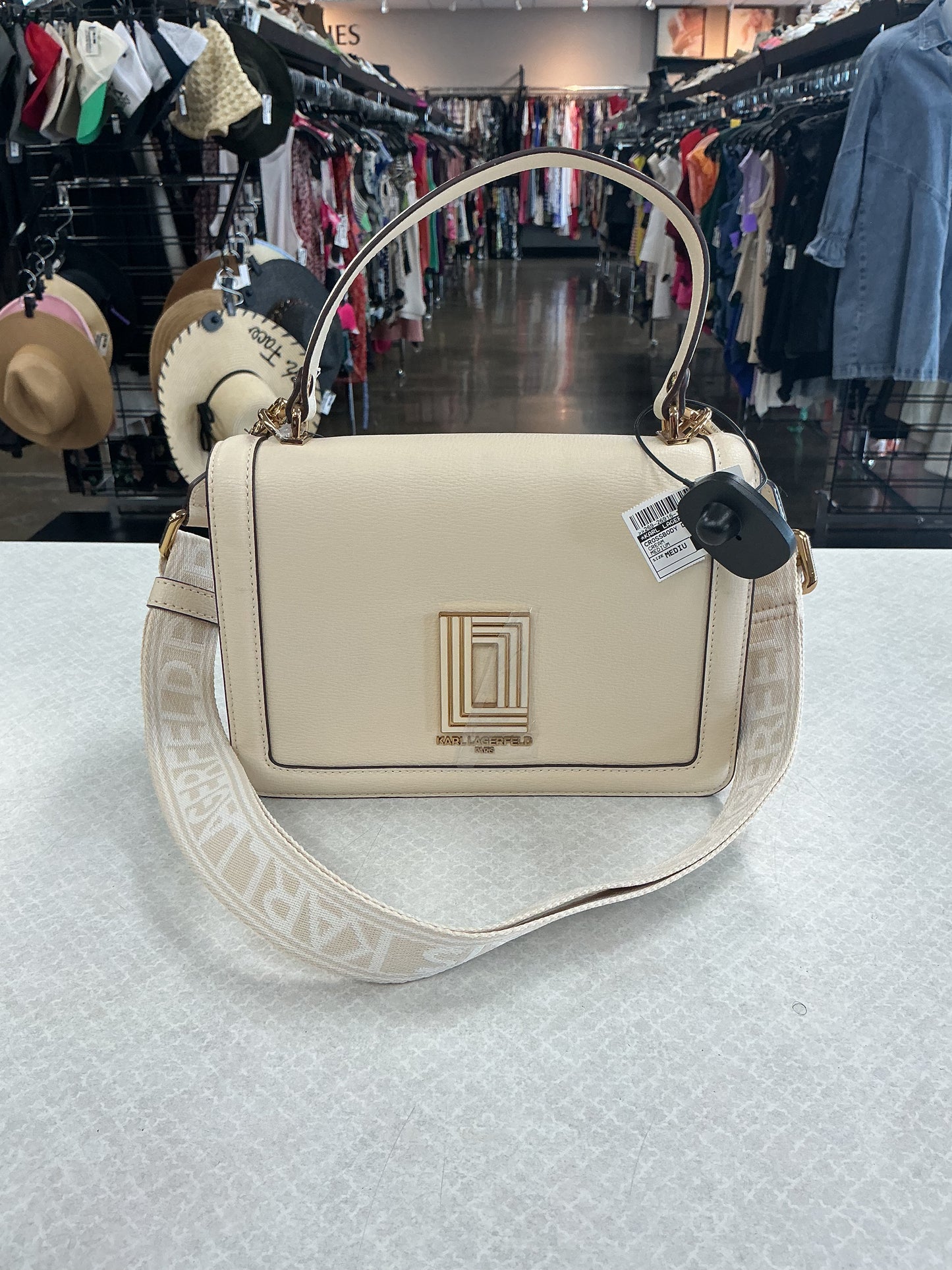 Crossbody Designer By Karl Lagerfeld In Cream, Size:Medium
