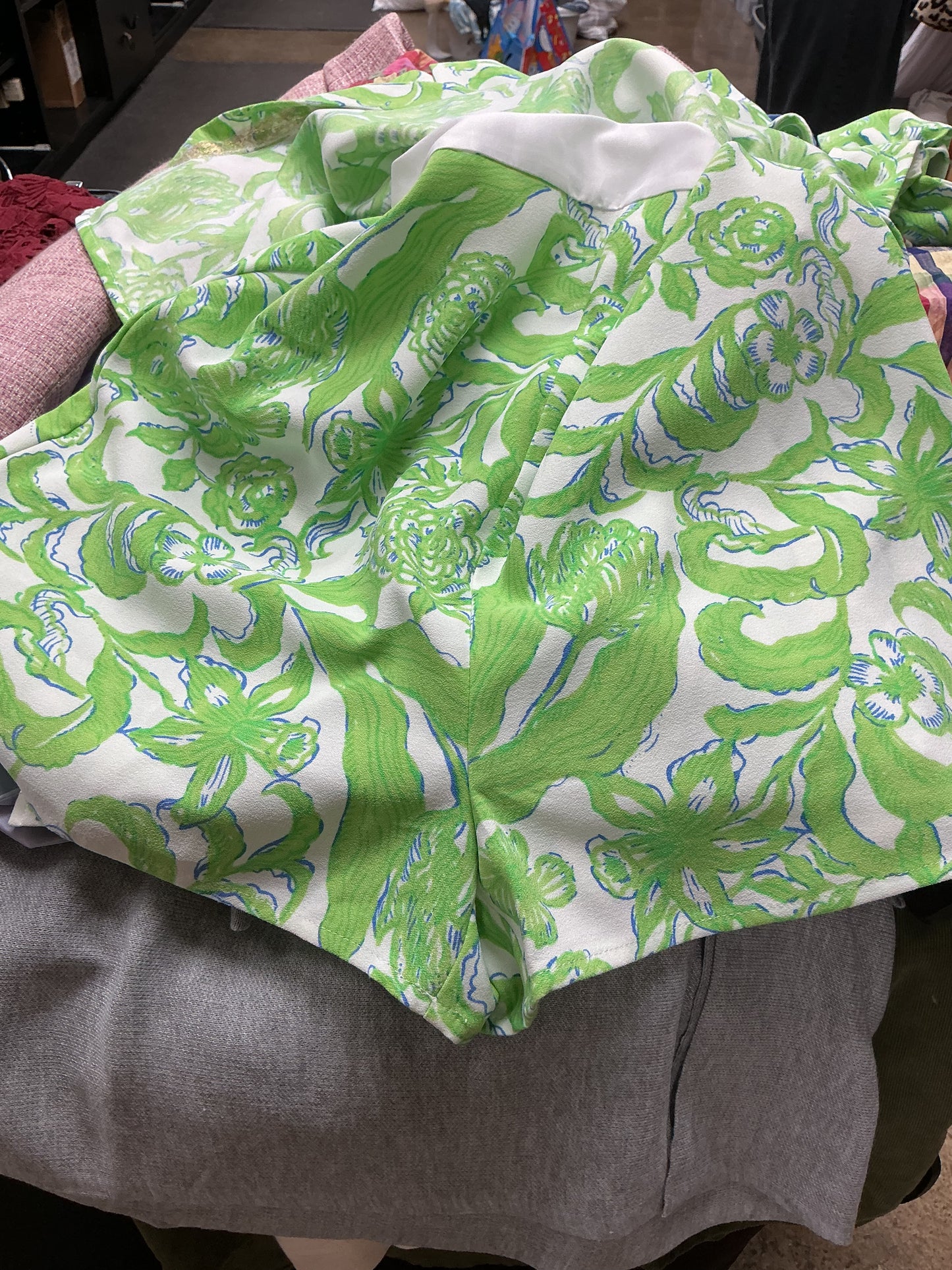 Romper Designer By Lilly Pulitzer In Green & White, Size:6