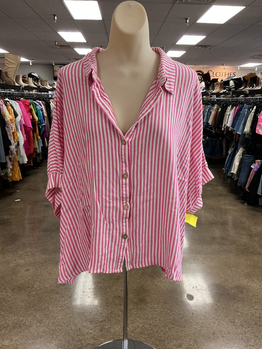Top Ss By Zenana In Pink & White, Size:1X