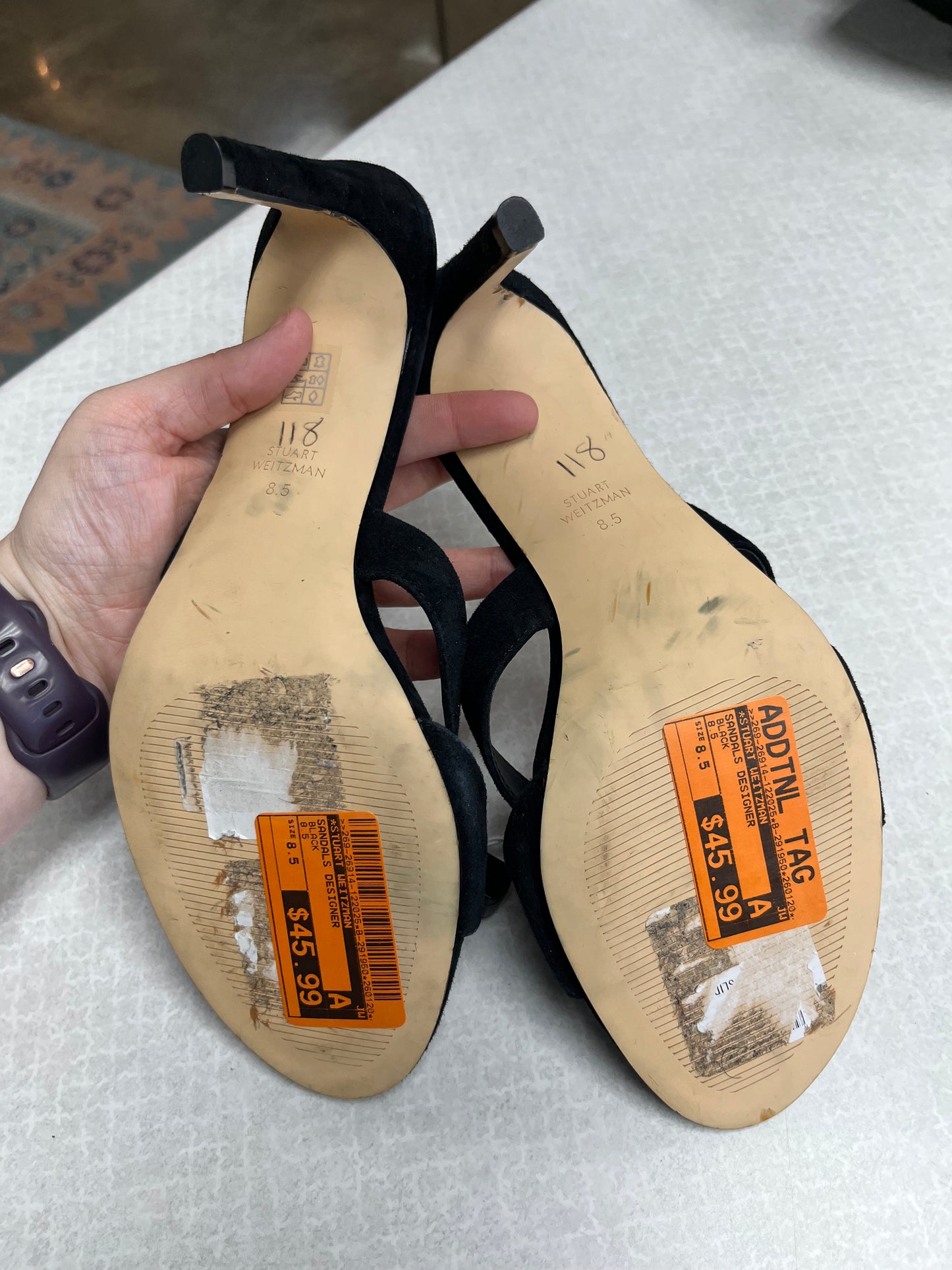 Sandals Designer By Stuart Weitzman In Black, Size:8.5