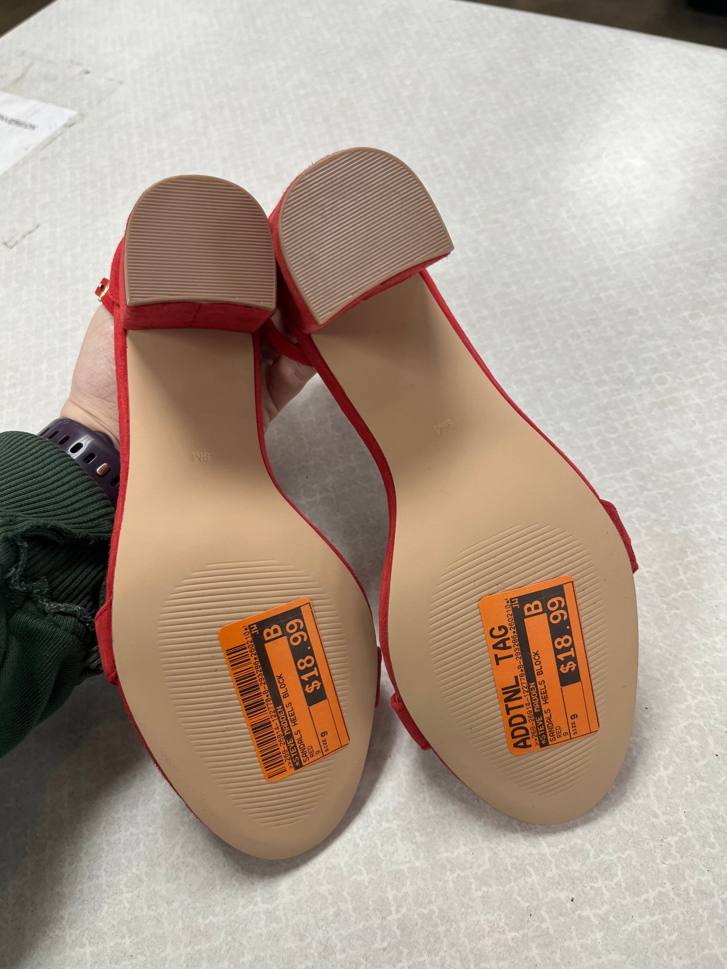Sandals Heels Block By Steve Madden In Red, Size:9