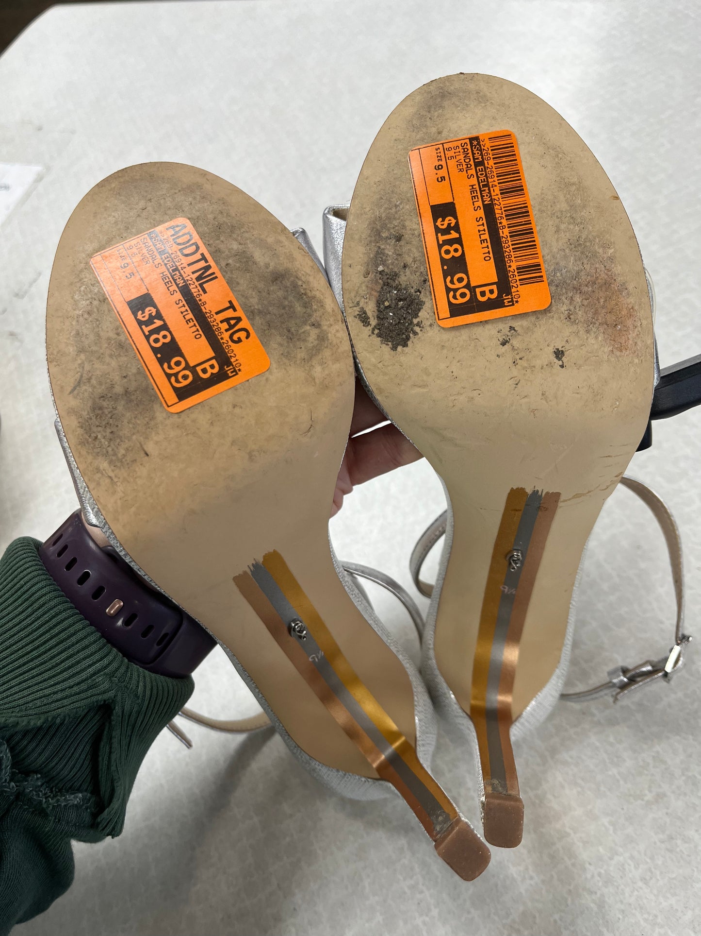 Sandals Heels Stiletto By Sam Edelman In Silver, Size:9.5