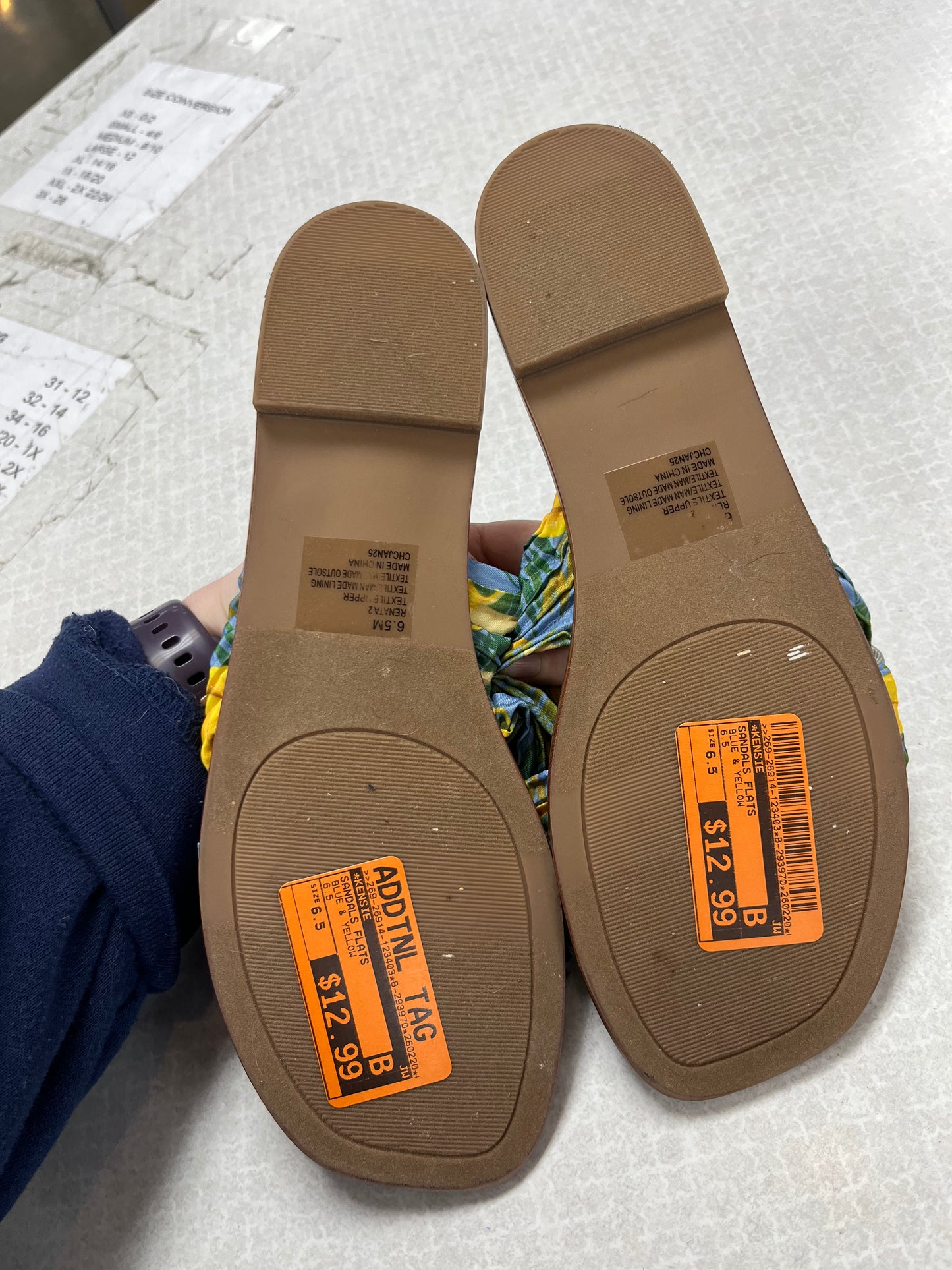 Sandals Flats By Kensie In Blue & Yellow, Size:6.5