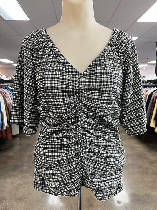 Top Ss By Ganni In Black & Cream, Size:M