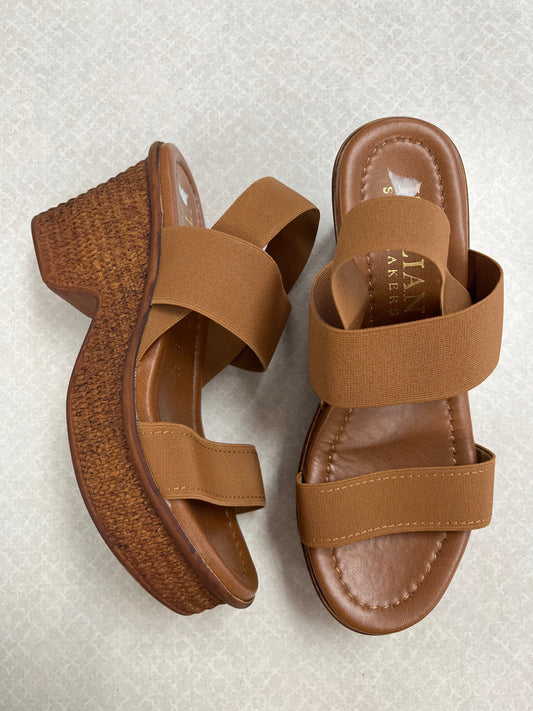 Sandals Heels Wedge By Italian Shoemakers In Brown, Size:6.5