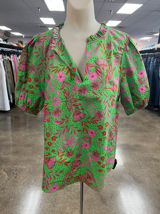 Top Ss By Sugar Lips In Green & Pink, Size:M