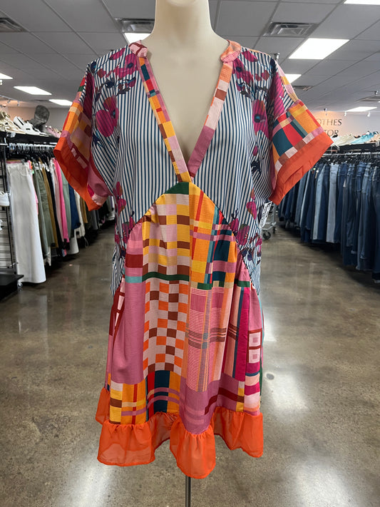 Dress Casual Short By Clothes Mentor In Orange & Pink, Size:L
