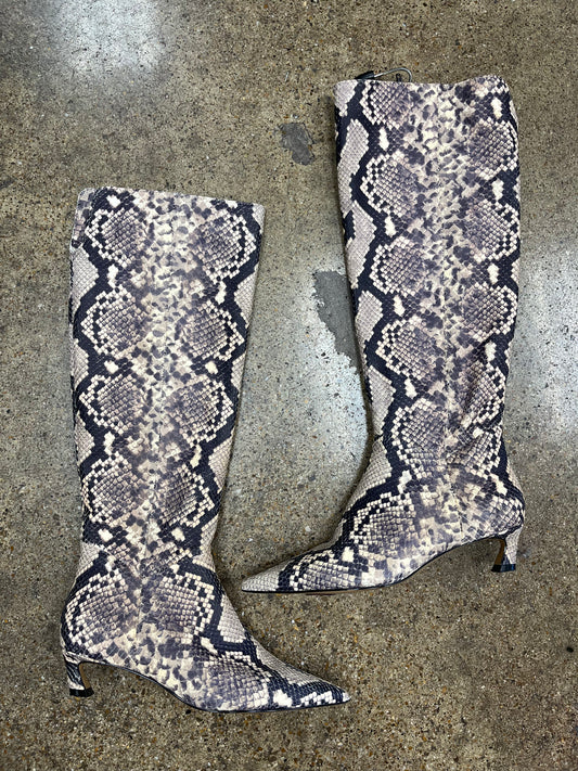 Boots Knee Heels By Gianni Bini In Snakeskin Print, Size:7.5