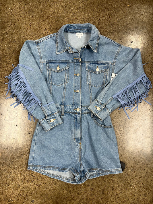 Romper By Le Lis In Blue Denim, Size:S