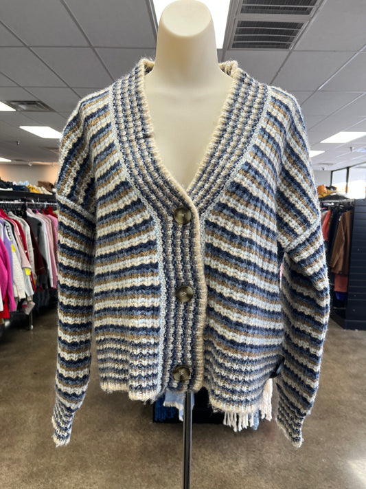 Cardigan By Madewell In Blue & Cream, Size:L