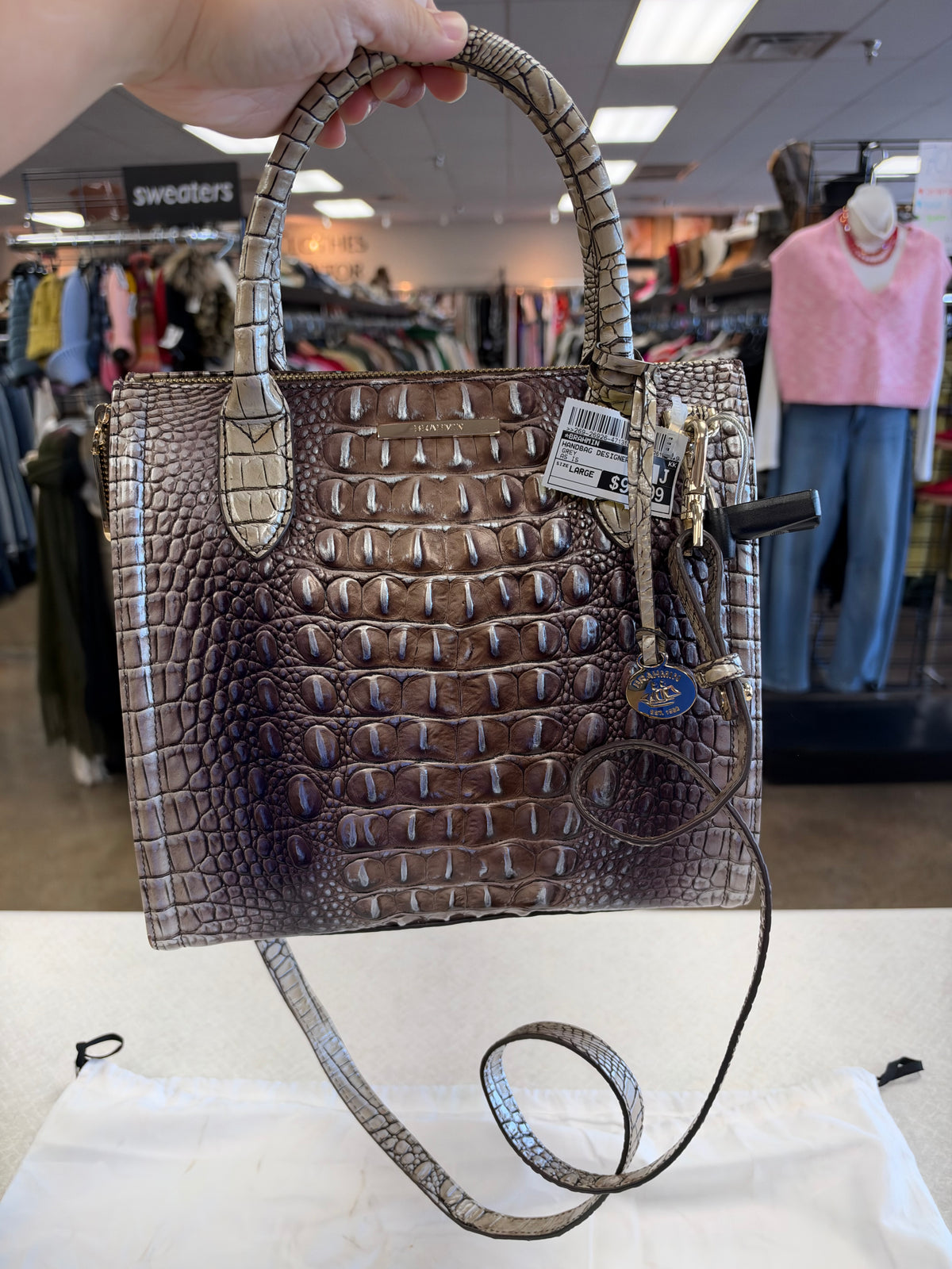 Handbag Designer By Brahmin In Grey, Size:Large