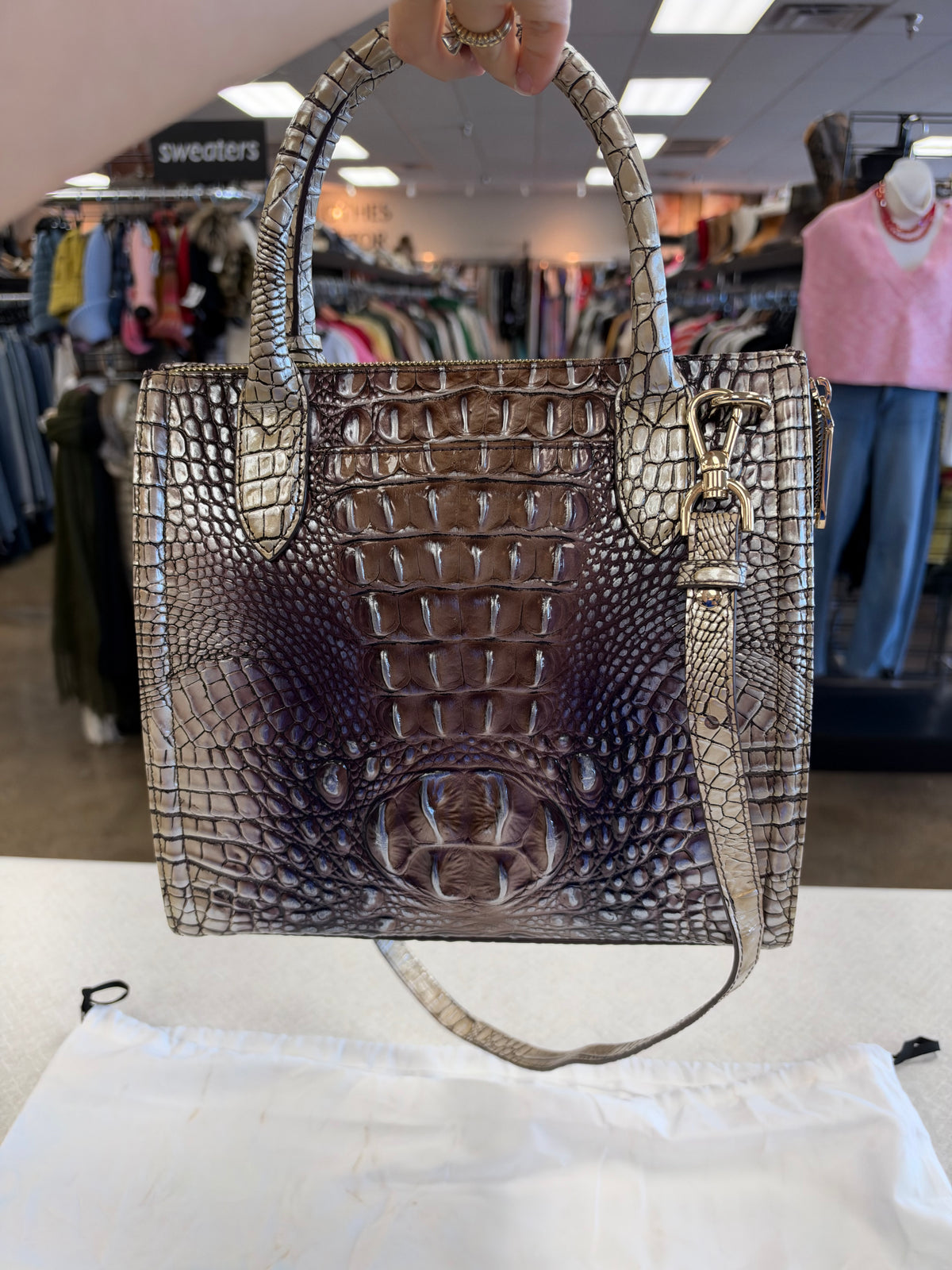 Handbag Designer By Brahmin In Grey, Size:Large