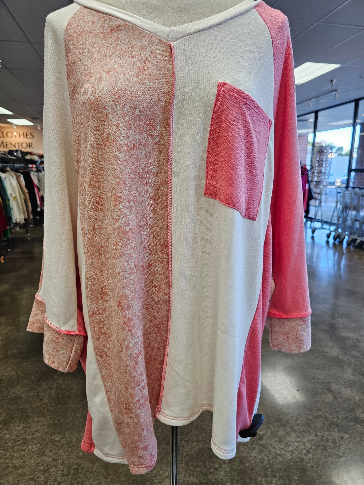 Top Ss By Haptics In Cream & Pink, Size:1X