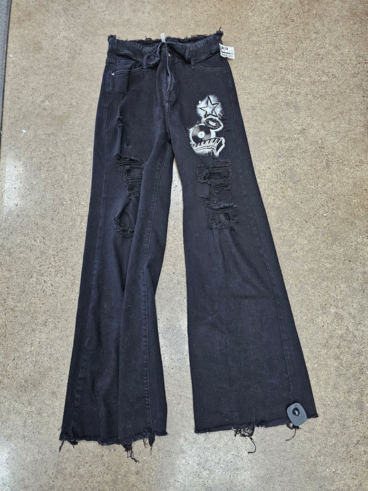 Jeans Wide Leg By Risen In Black Denim, Size:8