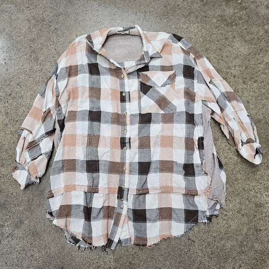 Top Ls By Easel In Plaid Pattern, Size:S