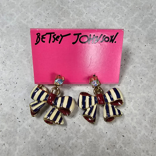Earrings Dangle/Drop By Betsey Johnson In Blue & Cream